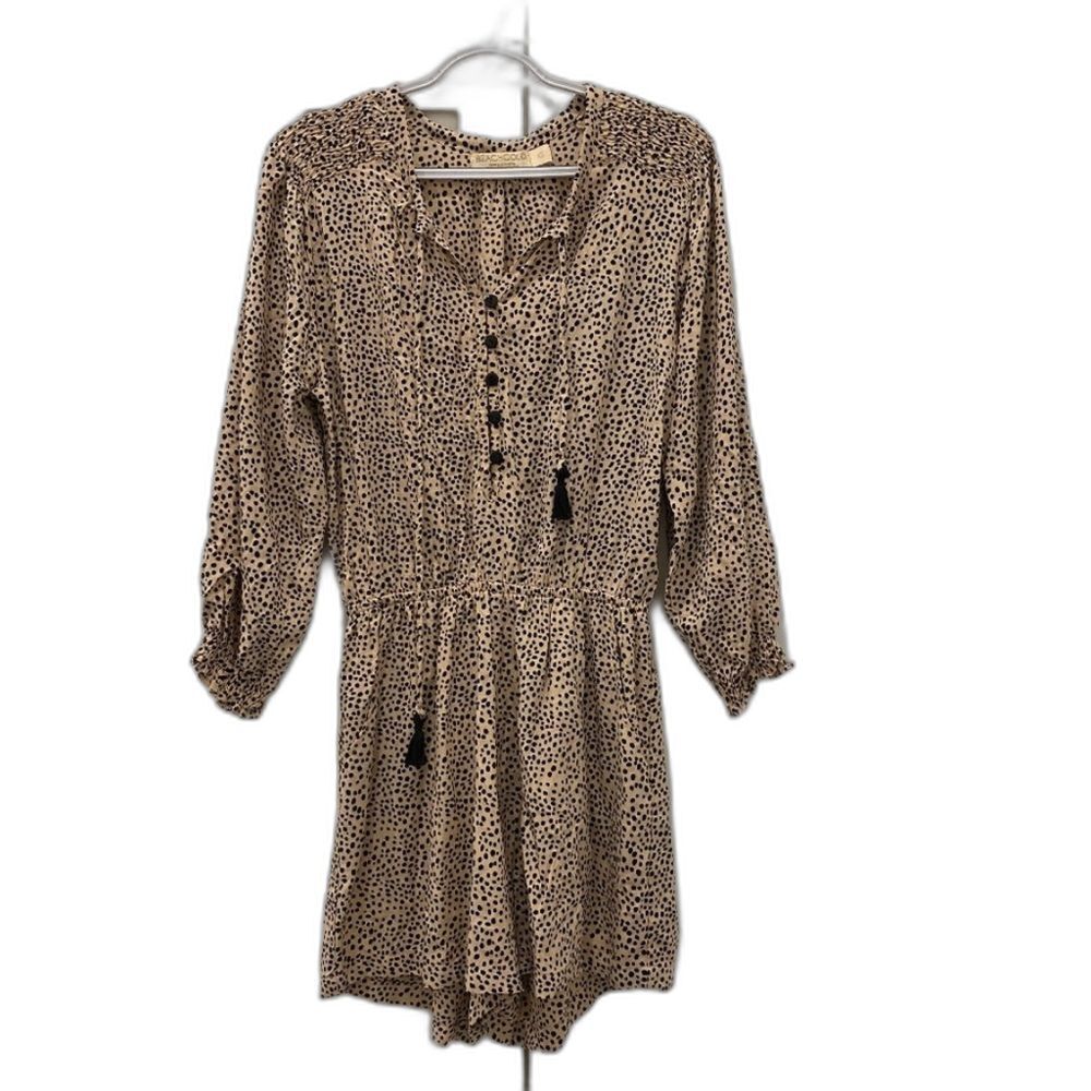 Beachgold Chelsea Tan Black Long SleeveCoverup Polka Dot Romper Women's XS - Picture 3 of 12